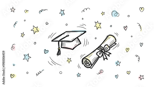Education's Pinnacle: Illustrative depiction of graduation elements, symbolizing academic achievement and the commencement of a new chapter. 