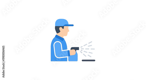 Bild auf Leinwand Man wearing blue uniform spraying liquid.