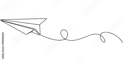 Paper plane flying continuous one line drawing, Paper plane flying continuous one line drawing, Flying paper plane continuous one line drawing minimalist origami travel vector illustration