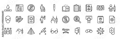 Minimalist medical and vaccine outline icons for healthcare web design