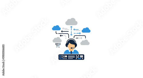 Man working on computer with cloud.