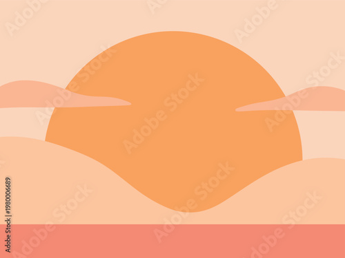 Minimal abstract vector background with layered sunset shapes and warm earthy tones. Clean modern composition ideal for branding, posters, and social media design.