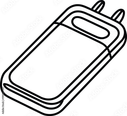 Simple line drawing of a sterile plastic blood donation bag used for medical fluid storage