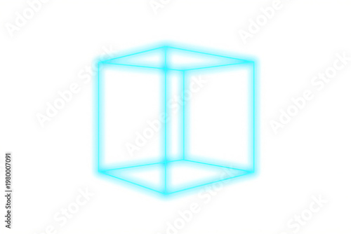 Glowing Blue Neon Wireframe Cube in 3D Perspective