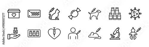 Minimalist healthcare and vaccine line icon collection for medical app interface.