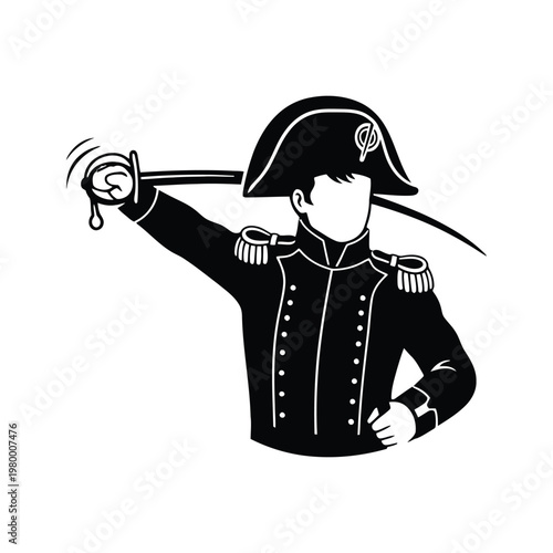 Napoleonic officer giving a command with a sword and dropping a tear