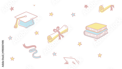 Academic Accoutrements: An illustration of essential academic items, symbolizing the culmination of education and the celebration of scholarly achievements.