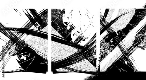 Graffiti abstract art with black and white cracked textures and lines featuring grunge, urban, stencil with illustration and modern elements for