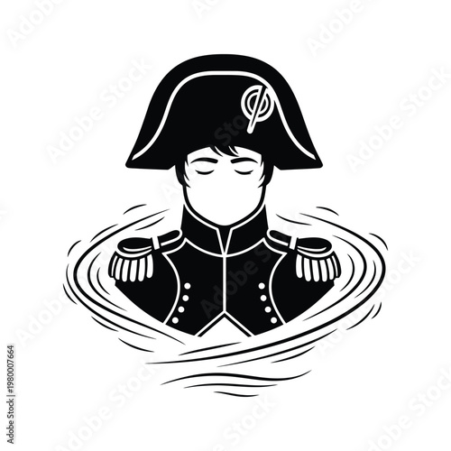 Napoleonic officer drowning in a sketch of historical military uniform