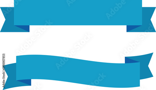 Set of blue banners and ribbons graphic elements isolated on transparent background