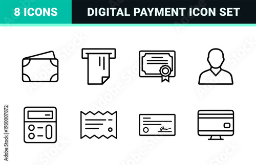 Minimalist finance and banking outline icons for business and investment