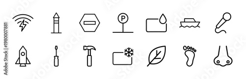 Minimalist transportation and vehicle outline icon set for professional web design