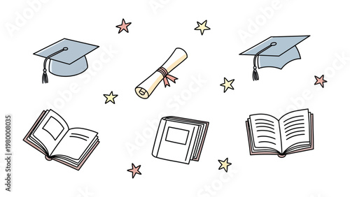 Bild auf Leinwand Education Essentials: An elegant array of academic essentials, including graduation caps, scrolls, and books