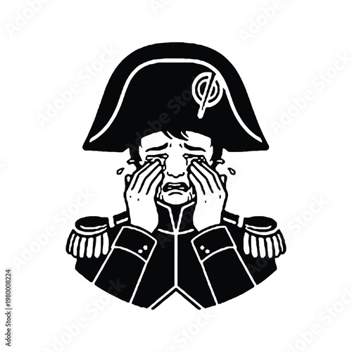 Distressed naval officer crying with hands over face in historical uniform