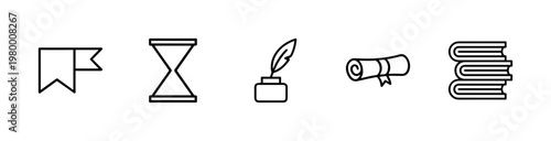 Minimalist education and book line icons set for library and learning apps