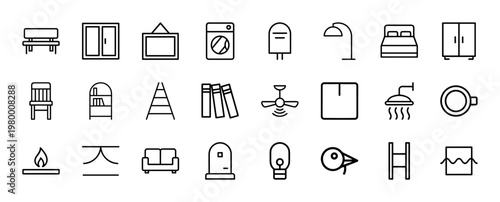 Minimalist furniture and interior living line icon collection