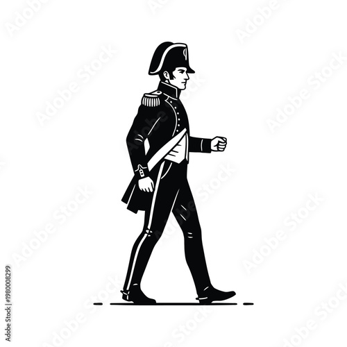 Historical illustration of a military officer in formal attire walking