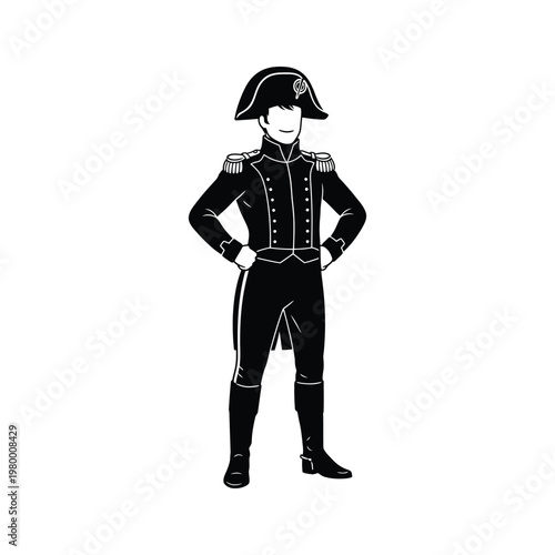 Historical illustration of a person in a napoleonic military uniform.