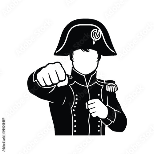 Determined military officer in historical uniform making a clenched fist gesture