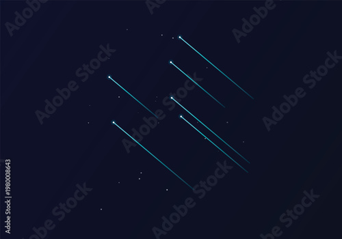 Abstract background with glowing light trails or shooting stars on a dark blue night sky, digital art illustration
