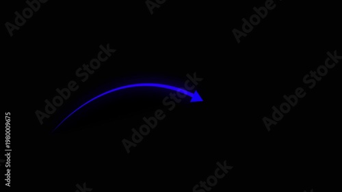 blue Glowing Neon Arrow Path Landing on Target Point on Black Background