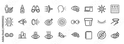 Minimalist ophthalmology and eye care line icon set