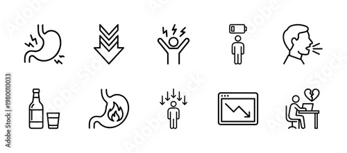 Minimalist mental health and stress line icons for wellness apps.