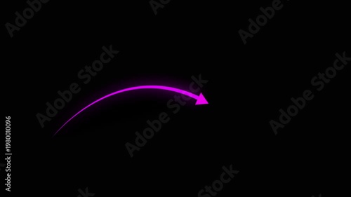 pink Glowing Neon Arrow Path Landing on Target Point on Black Background