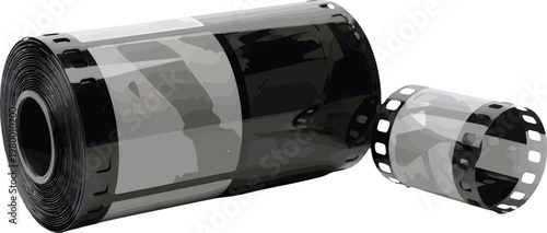 Vector Illustration of a Rolled Photographic Film Strip on White Background