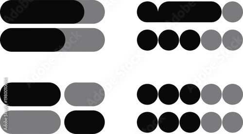 A collection of loading progress bars and circle step indicators for user interface navigation menus