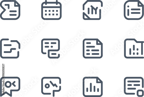 A collection of business productivity icons featuring document management and data scheduling for modern professional interfaces