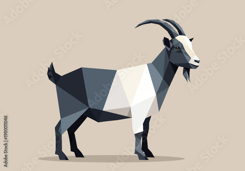 Canvastavla Modern Low Poly Goat Illustration - Minimalist Geometric Animal Art Design