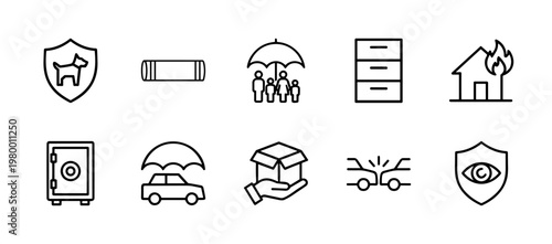 Insurance line icons set for business and finance web design.