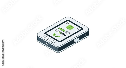 Isometric Illustration of an Eco-Friendly Portable Power Bank with Green Energy Battery Status Display