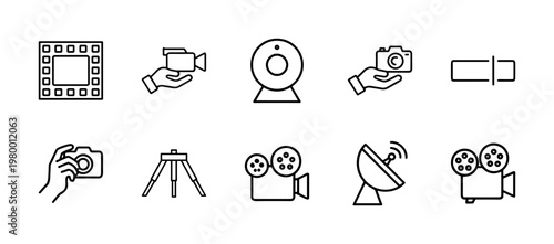 Minimalist multimedia and photography outline icon set