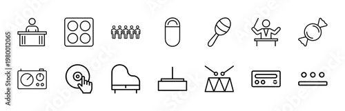 Minimalist music and audio production line icon set for professional digital design
