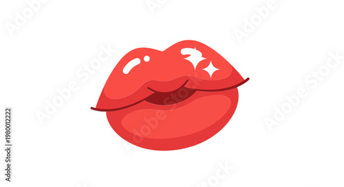 Glossy Red Lips Kissing Symbol, Woman's Mouth, Sexy Beauty Icon, Isolated