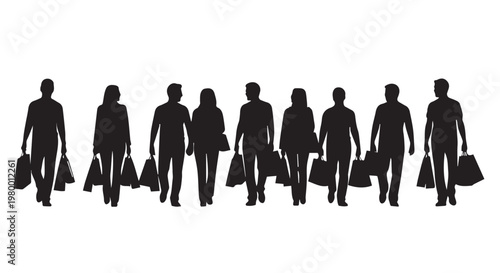 Shopping people silhouette collection suitable for retail campaigns, e-commerce visuals, sales promotions, and consumer lifestyle branding