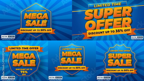 Mega sale and super offer discount badges collection with limited time price tag label, discount sticker, discount percentage, price drop promotion, sale discount announcement discount