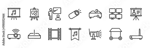Minimalist Presentation and Media Equipment Line Icon Set