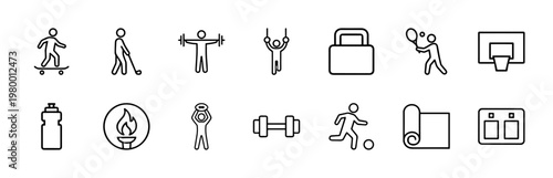 Minimalist sports and fitness activity line icon set for wellness and health designs.