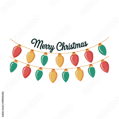 Merry Christmas colorful string lights festive holiday decoration vector graphic