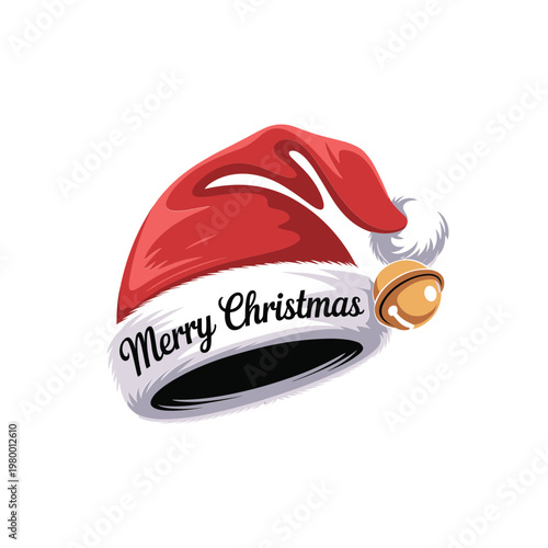 Merry Christmas Santa Hat Vector Illustration with Bell