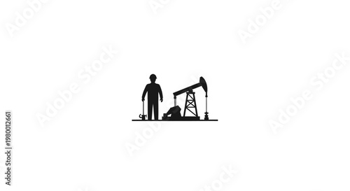 Man standing beside oil pump jack.