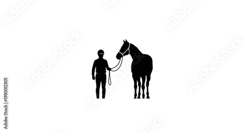 Obraz na plátne Man walking horse on leash outside.