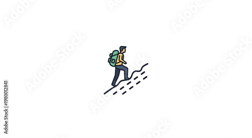 Man hiking up steep mountain trail.