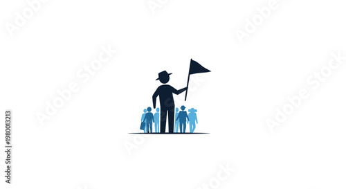 Man leading group with flag.