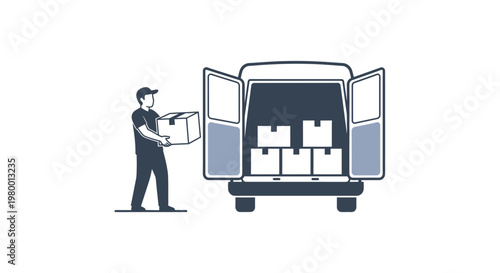 Man loading boxes into delivery van.