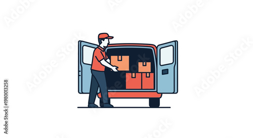 Man loading boxes into delivery van.
