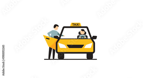 Man opening taxi door for woman.